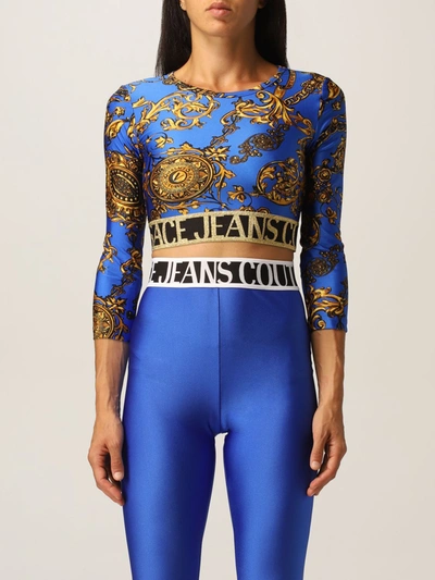 Shop Versace Jeans Couture Top With Baroque Print In Blue