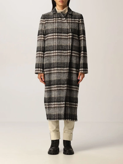 Shop Lorena Antoniazzi Classic Coat In Check Wool In Grey