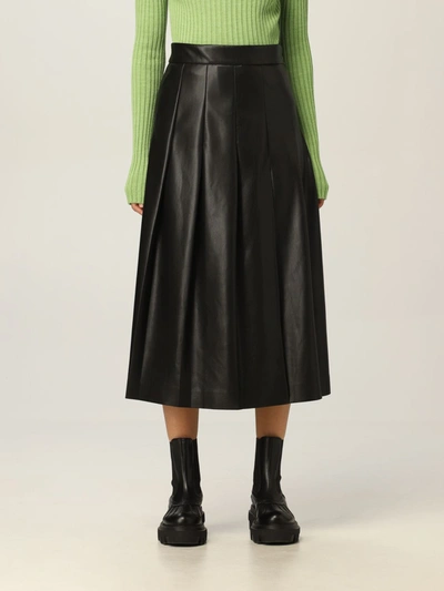 Shop Msgm Midi Skirt In Ecological Leather In Black