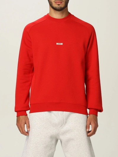 Shop Msgm Crewneck Sweatshirt With Logo In Red