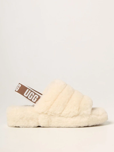 Shop Ugg Fluff Yeah Slide  Australia Sandal In Sheep Fur In White