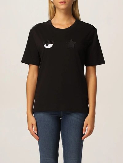 Shop Chiara Ferragni Eye Flirting  Tshirt In Cotton In Black
