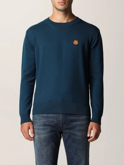 Shop Kenzo Wool Sweater With Tiger In Blue 1