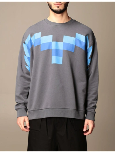Shop Marcelo Burlon County Of Milan Cotton Crewneck Sweatshirt With Logo Print In Blue