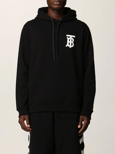 Shop Burberry Cotton Sweatshirt With Tb Logo In Black