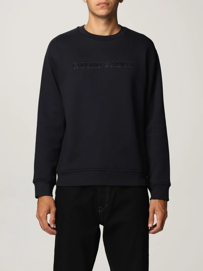 Shop Emporio Armani Sweatshirt In Cotton And Modal In Blue