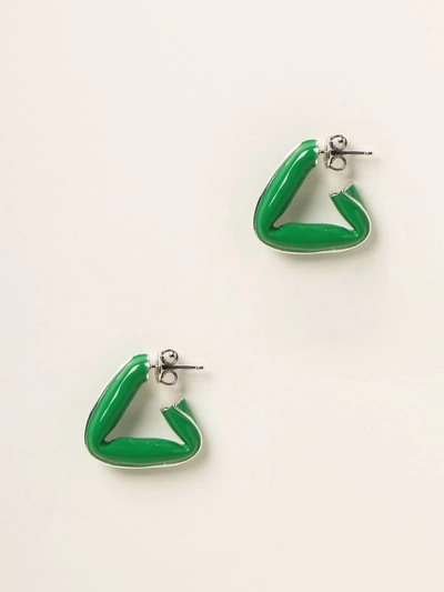 Shop Bottega Veneta Earrings In Silver In Green