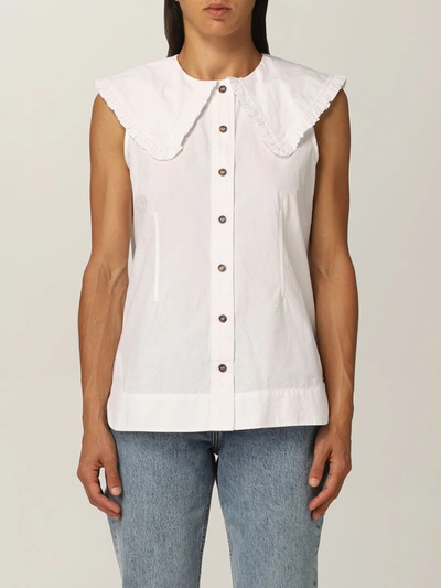 Shop Ganni Shirt In Organic Cotton Poplin In White