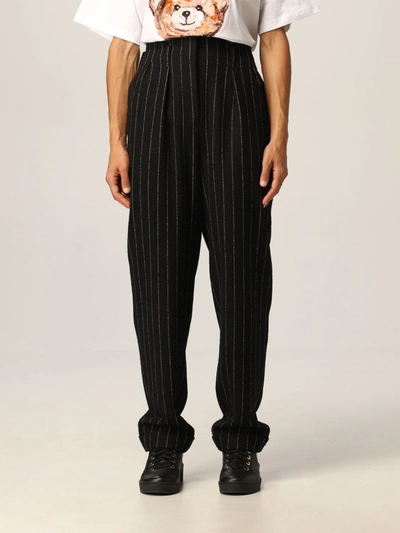 Shop Moschino Couture Pants In Pinstripe In Black