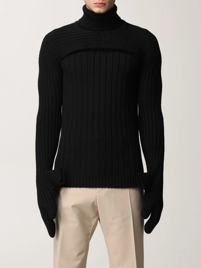 Shop Fendi Turtleneck In Ribbed Wool Knit In Black