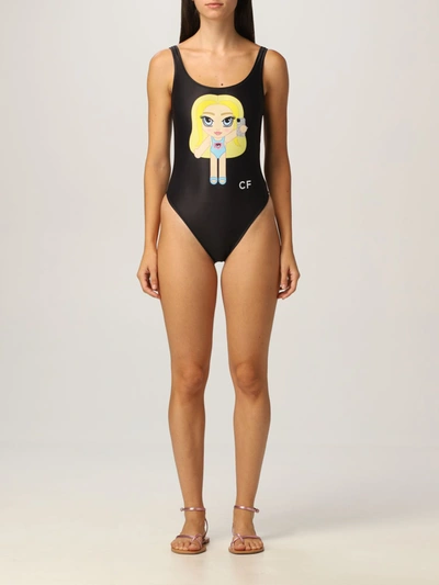 Shop Chiara Ferragni One Piece Swimsuit Cf Mascot  In Black
