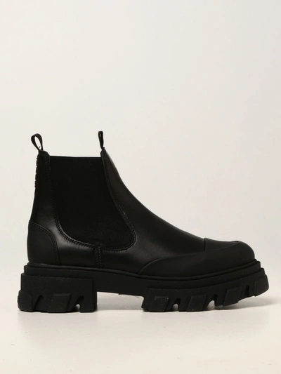 Shop Ganni Chelsea Boots In Leather In Black