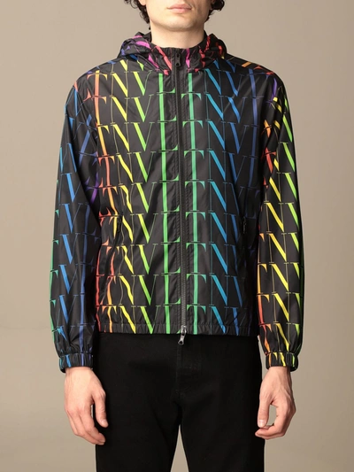 Shop Valentino Nylon Jacket With Allover Vltn Logo In Multicolor