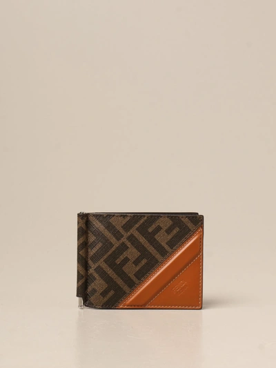 Shop Fendi Leather Wallet With Ff Monogram In Brown