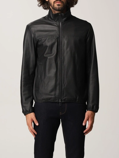 Shop Emporio Armani Biker Jacket In Lambskin In Black