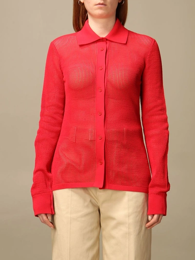 Shop Bottega Veneta Shirt In Mesh And Technical Cotton In Red