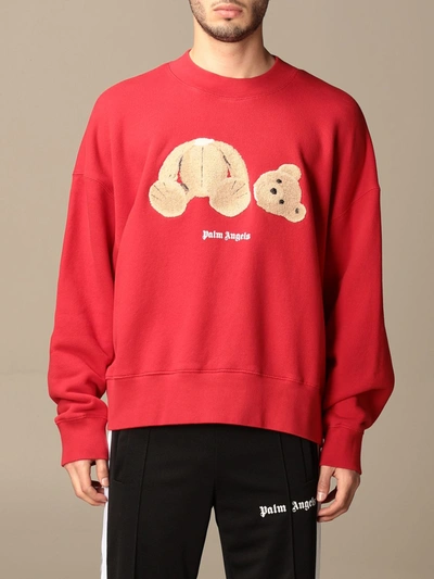 Shop Palm Angels Cotton Sweatshirt With Logo In Red