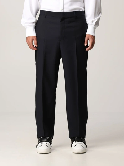 Shop Valentino Wool Pants In Navy