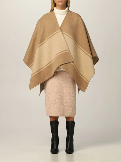 Shop Fendi Cape In Wool And Cashmere In Camel