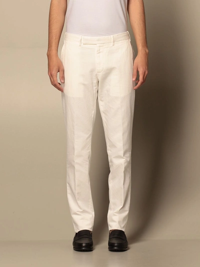 Shop Ermenegildo Zegna Trousers In Cotton And Linen In White
