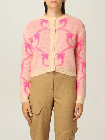 Shop Pinko Monogram Cardigan In Mohair Blend In Pink