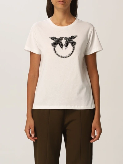 Shop Pinko Cotton Tshirt With Embroidered Logo In White