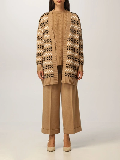 Shop Max Mara Cardigan In Cashmere And Wool In Camel