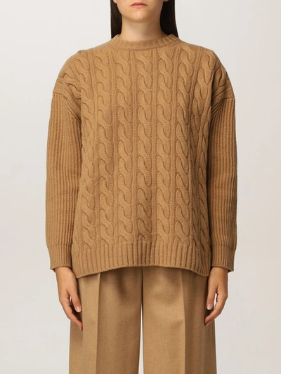 Shop Max Mara Cable Sweater In Cashmere And Wool In Camel
