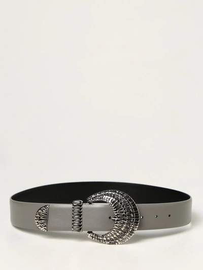 Shop Alberta Ferretti Leather Belt With Maxi Buckle In Grey