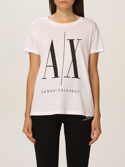 Shop Armani Exchange Cotton Jersey Tshirt With Big Logo In White