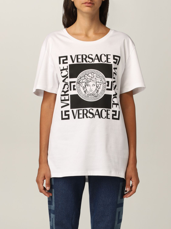 Versace Cotton Tshirt With Medusa Print And Logo In White | ModeSens