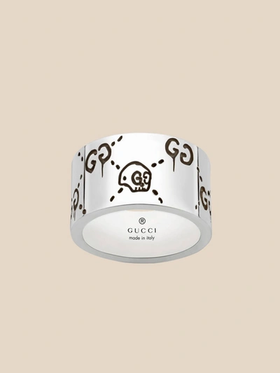 Gucci Ghost 12 Mm Ring In Silver With Aureco Finish In Silver
