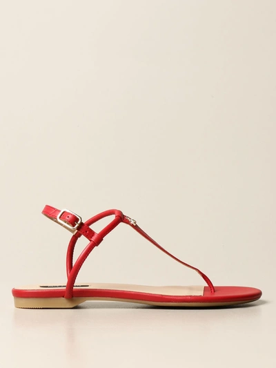 Shop Patrizia Pepe Thong Sandal In Leather In Red