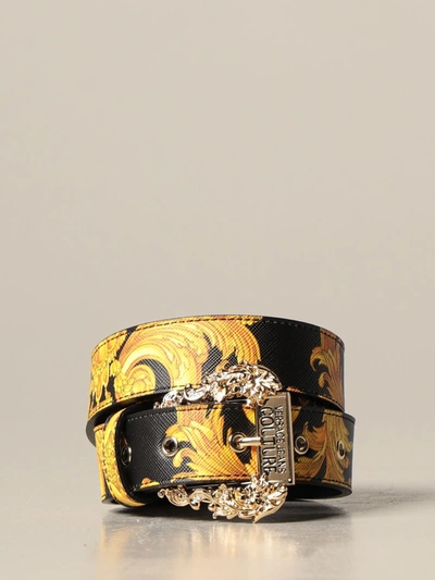 Shop Versace Jeans Couture Belt In Baroque Print Synthetic Leather In Black