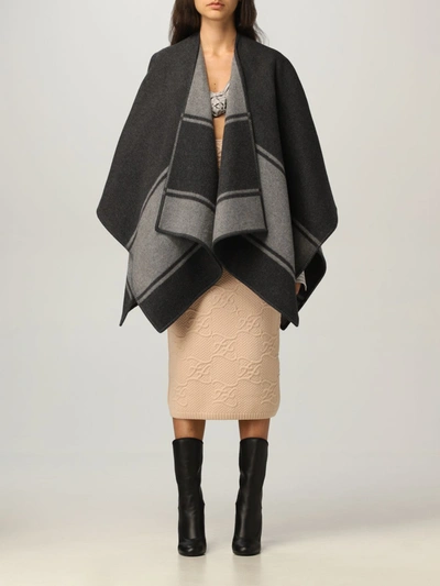 Shop Fendi Cape In Wool And Cashmere In Grey