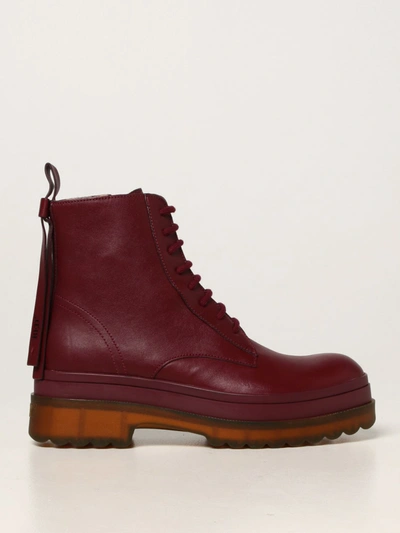 Shop Redv Red (v) Ankle Boots In Smooth Leather In Burgundy