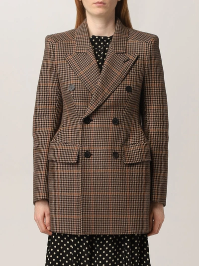 Balenciaga Hourglass Prince Of Wales-check Wool-blend Blazer In Beige |  ModeSens