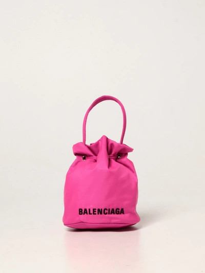 Shop Balenciaga Bucket Bag In Nylon In Pink