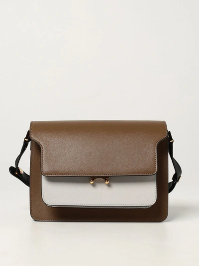 Shop Marni Trunk Bag In Saffiano Leather In Tobacco