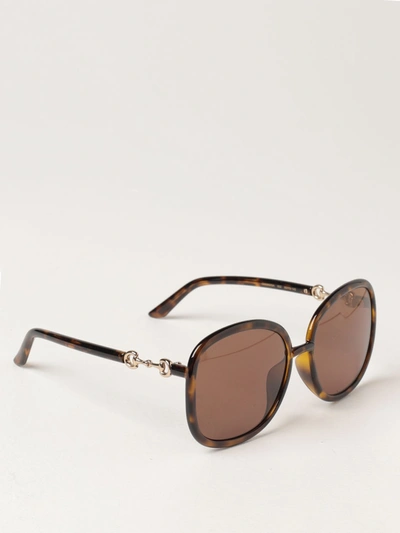 Shop Gucci Sunglasses In Tortoiseshell Acetate In Brown