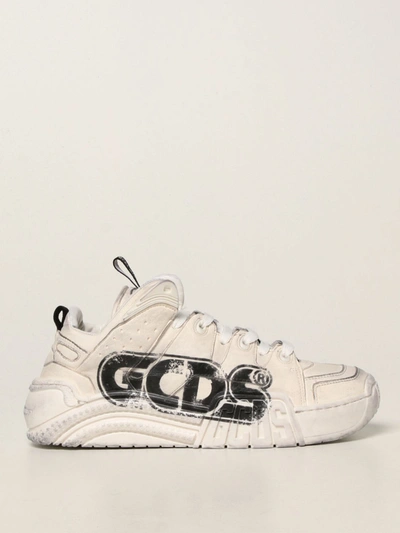 Shop Gcds Sneakers In Leather With Dirty Effect In White