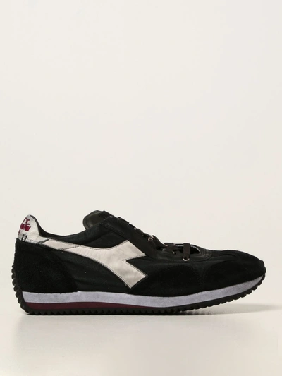 Shop Diadora Equipe H  Heritage Sneakers In Suede And Worn Canvas In Black