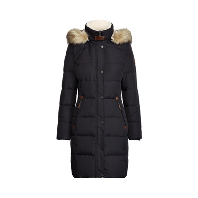 Shop Lauren Ralph Lauren Faux-fur-trim Down Coat In Dark Navy