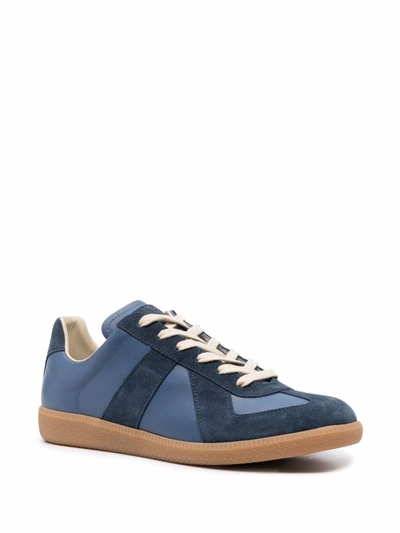 Shop Maison Margiela Men's Blue Leather Sneakers