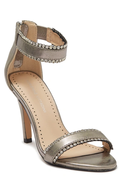 Shop Adrienne Vittadini Gracy Leather Embellished Stiletto Sandal In Pewter