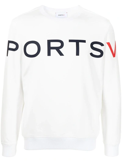 Shop Ports V Logo-print Long-sleeved Sweater In Weiss