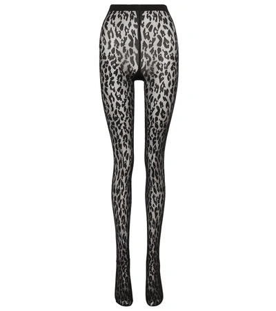Shop Wolford Josey Leopard-print Tights In Black