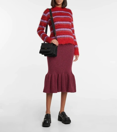 Shop Marni Wool Knit Midi Skirt In Red