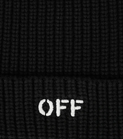 Shop Off-white Logo Cotton Beanie In Black