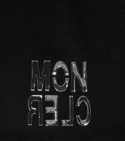 Shop Moncler Wool Logo Beanie In Black